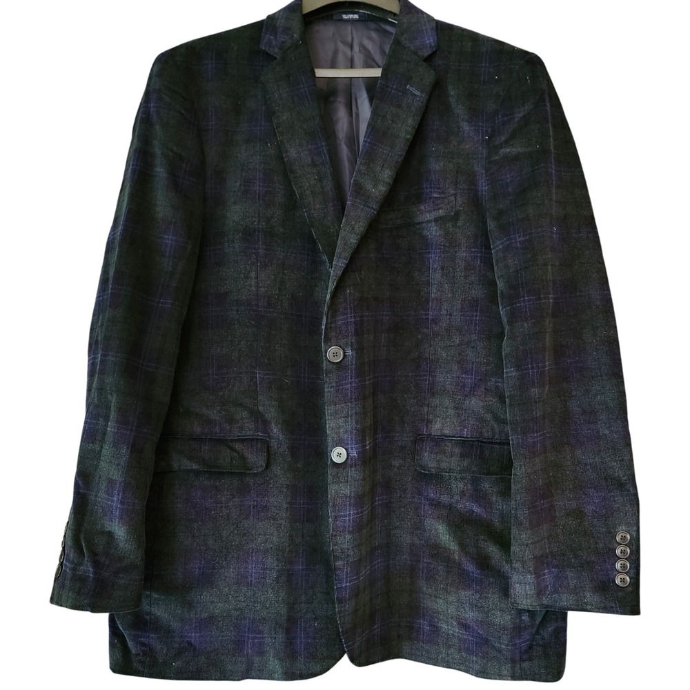 Saddlebred Corduroy Sports‎ Coat Men's 44L Green Tartan Plaid Preppy Holiday